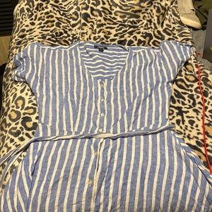 Blue and white striped dress